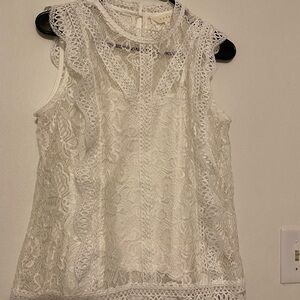 Adiva White Lace Sleeveless Blouse